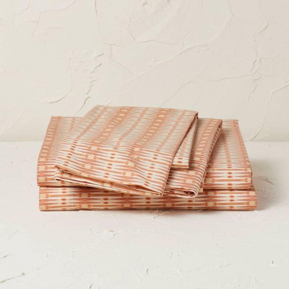 Twin/Twin XL Printed Cotton Percale Sheet Set Kayl Orange